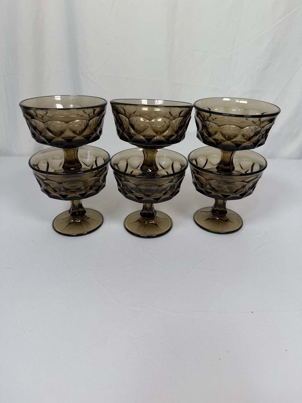 Set of 6 Vintage Fostoria Colony Smoke Glass Sherbet Dessert Cups